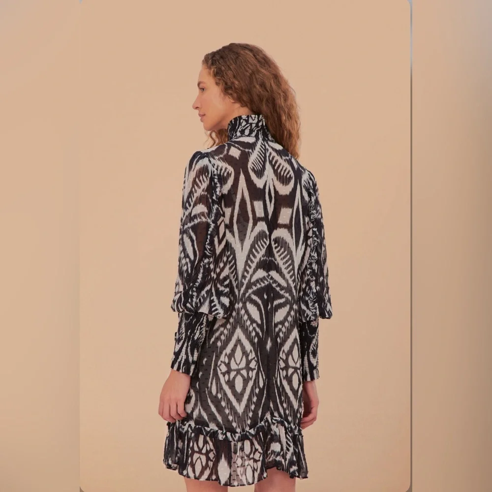 Farm Rio Pineapple Ikat Black Mini Dress